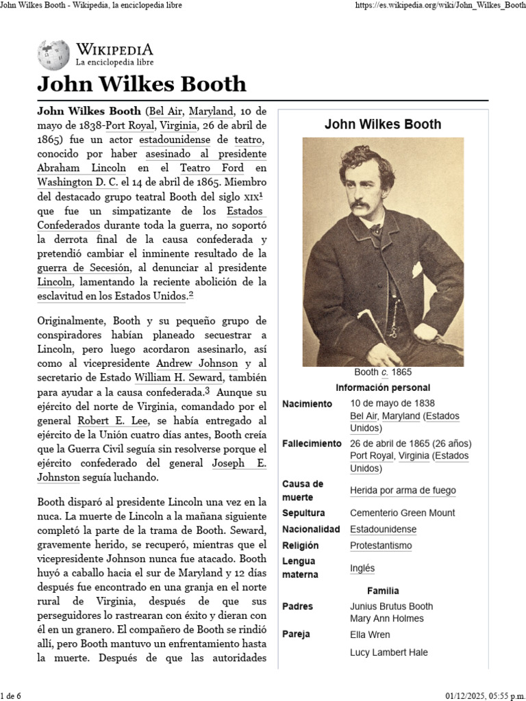John Wilkes Booth - Wikipedia, la enciclopedia libre | PDF | John ...