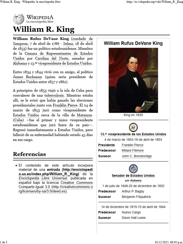Biografía de William R. King, Vicepresidente | PDF