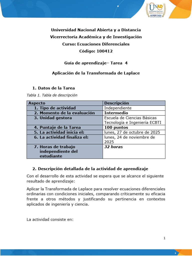 Guía de Aprendizaje Tarea 4 2 | PDF | Ecuaciones | Transformada de Laplace