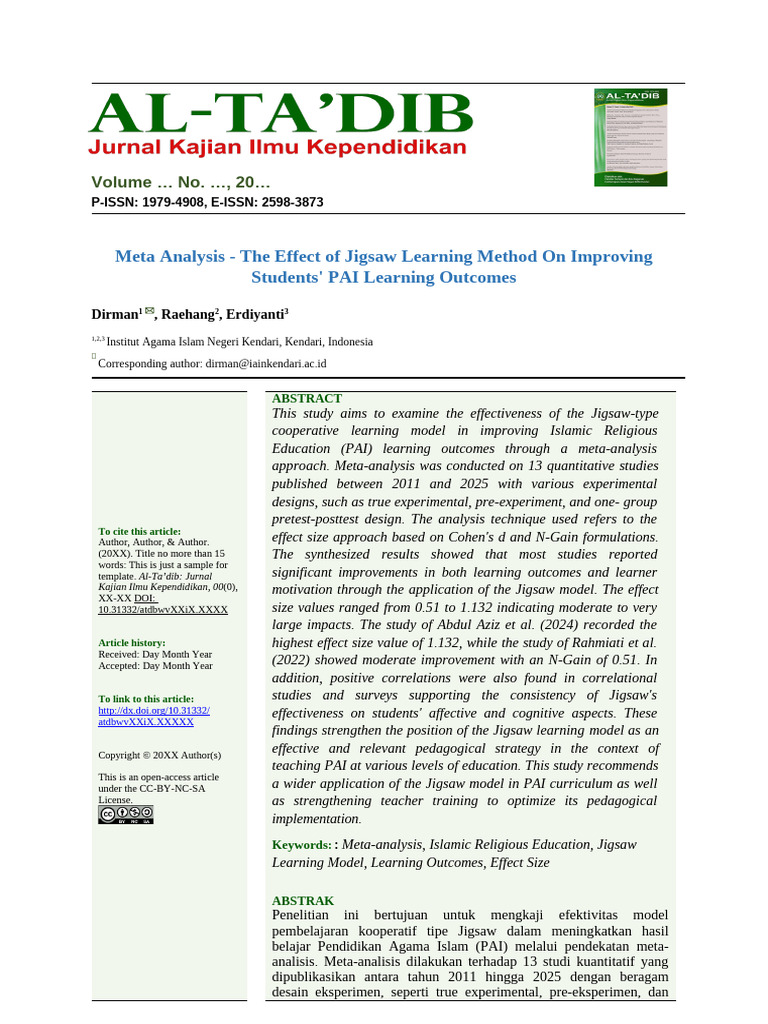 Meta Analysis - The Effect of Jigsaw Learning Method On Improving ...