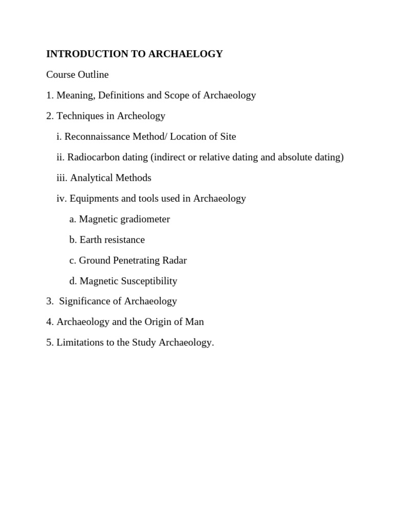 Introduction to Archaeology Course Outline | PDF | Archaeology