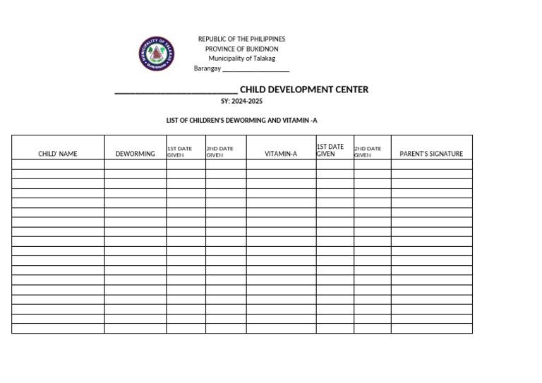 Child Deworming & Vitamin A Records 2024-2025 | PDF