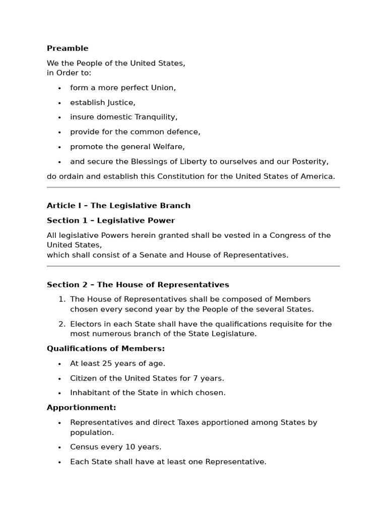 Overview of the U.S. Constitution | PDF | United States House Of ...