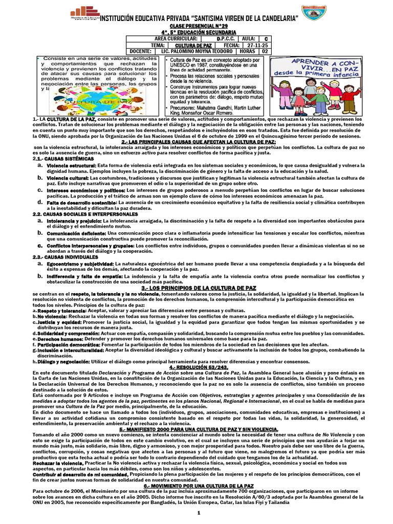 Promoviendo la Cultura de Paz en Educación | PDF | Paz | Violencia