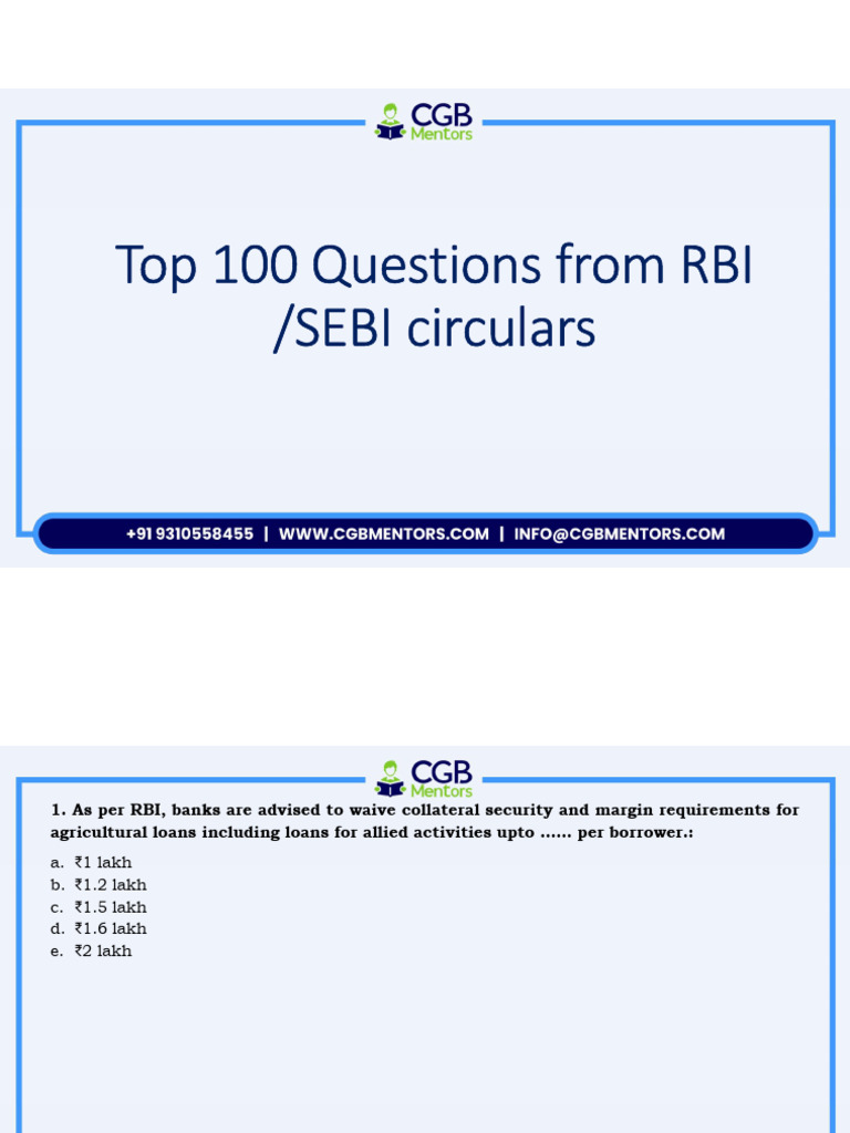 Top 100 RBI/SEBI Circular Questions | PDF | Securities (Finance ...