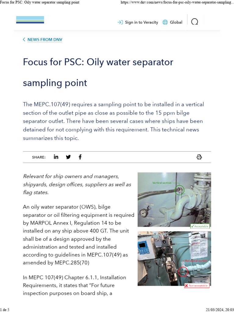 Oily Water Separator Sampling Compliance | PDF | Pollution | Water ...