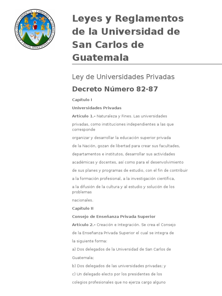 Ley de Universidades Privadas, Universidad de San Carlos de Guatemala