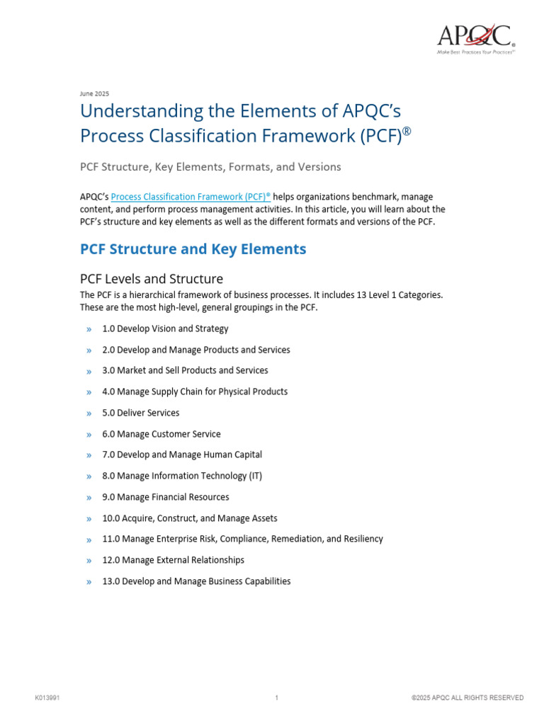 APQC Process Classification Framework Guide | PDF | Supply Chain | Business