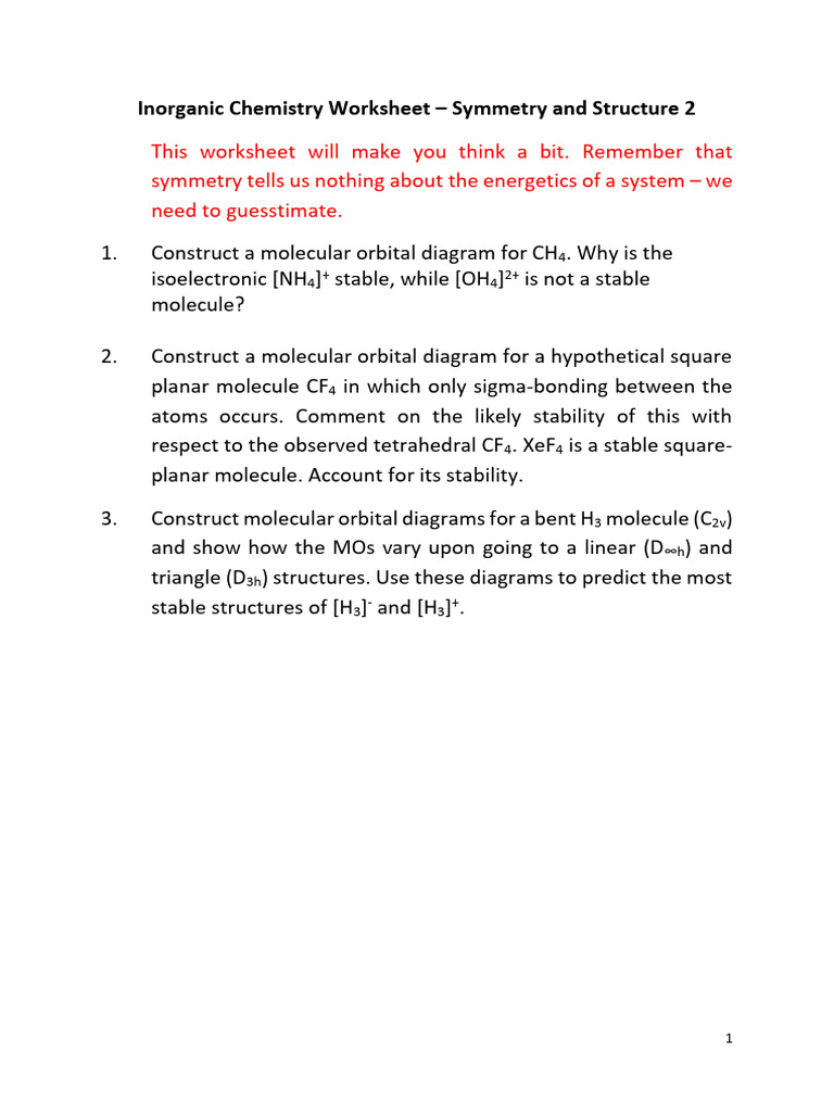 5CCC0020 Workshop 2 (Symmetry) | PDF | Molecular Orbital | Atomic