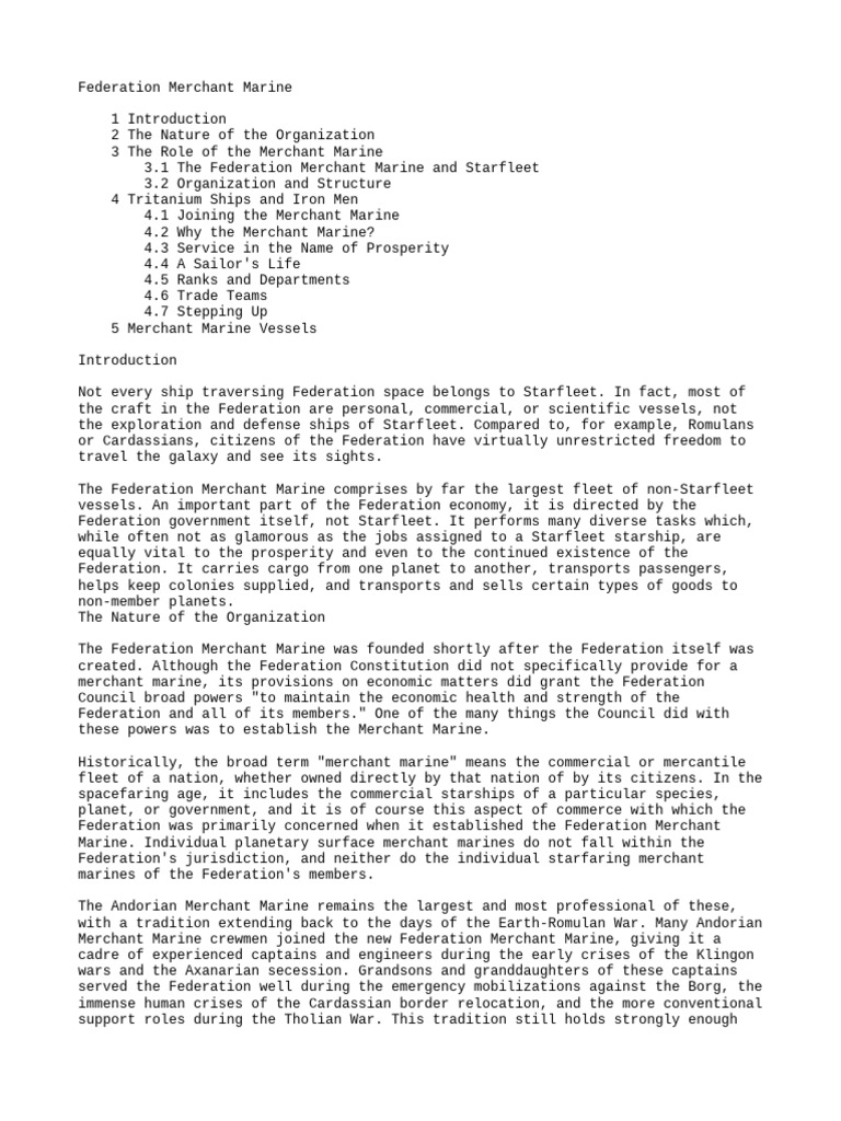 Overview of Federation Merchant Marine | PDF | Ships | Sailor