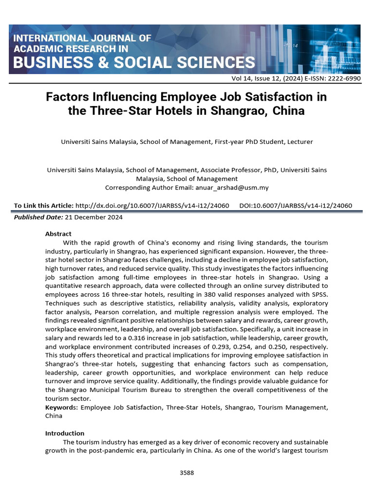 Factors Influencing Employee Job Satisfaction in The Three Star Hotels ...