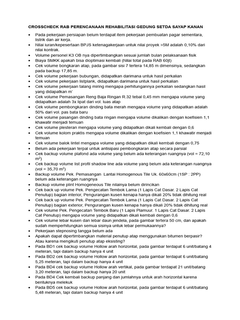 Audit RAB Rehabilitasi Gedung Setda | PDF