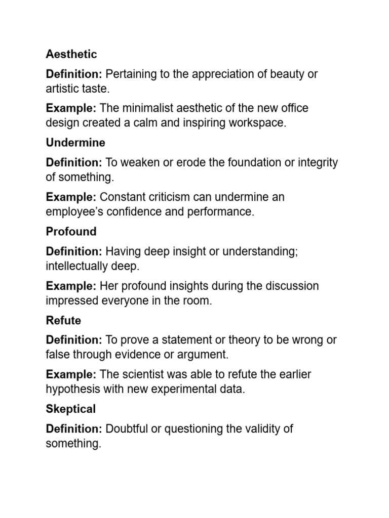 Vocabulary Definitions and Examples | PDF | Experience | Thought