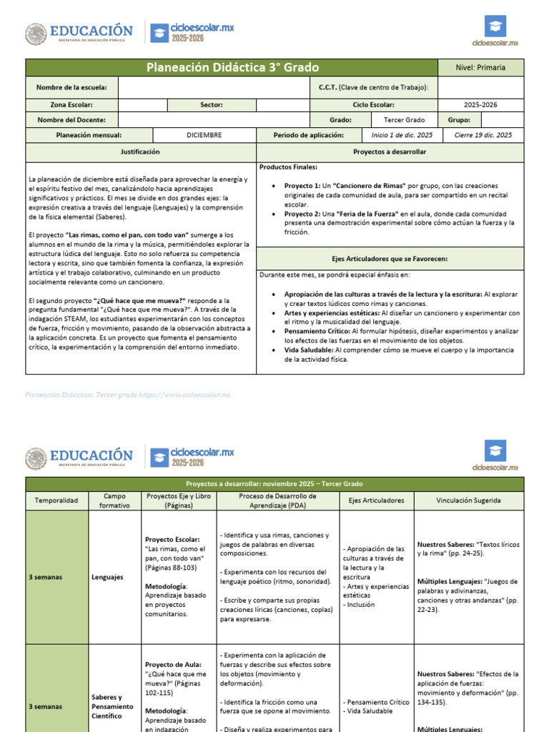 Planeacion Diciembre Tercer Grado | PDF | Aprendizaje | Salón de clases