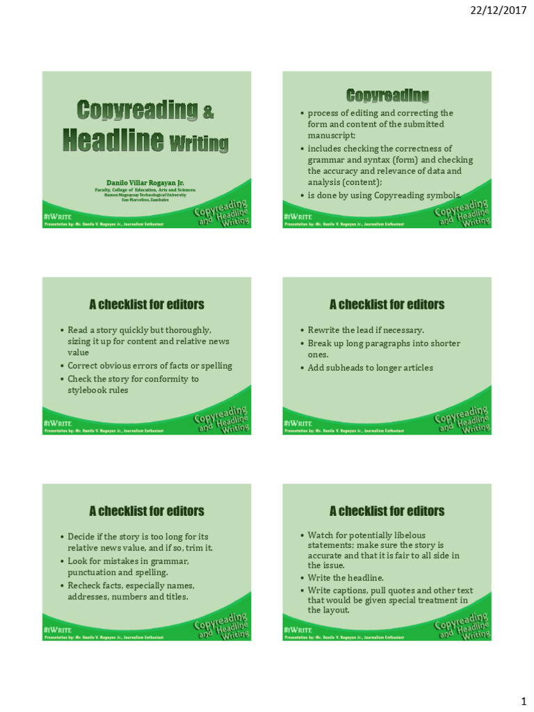 Copyreading and Headline Writing Guide | PDF | Punctuation | Orthography