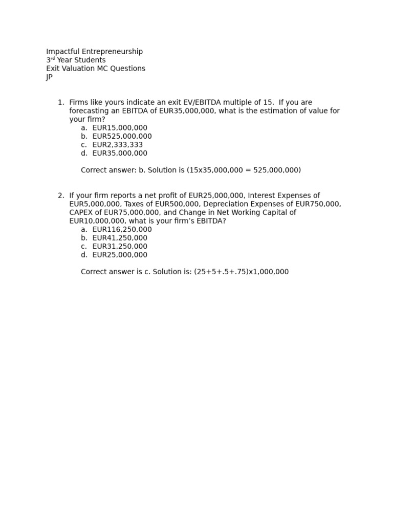 Impact Entr 3 RD Year Questions | PDF