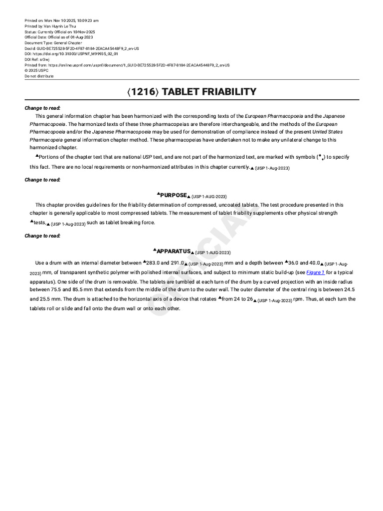 Tablet Friability Testing Guidelines | PDF | Tablet (Pharmacy)