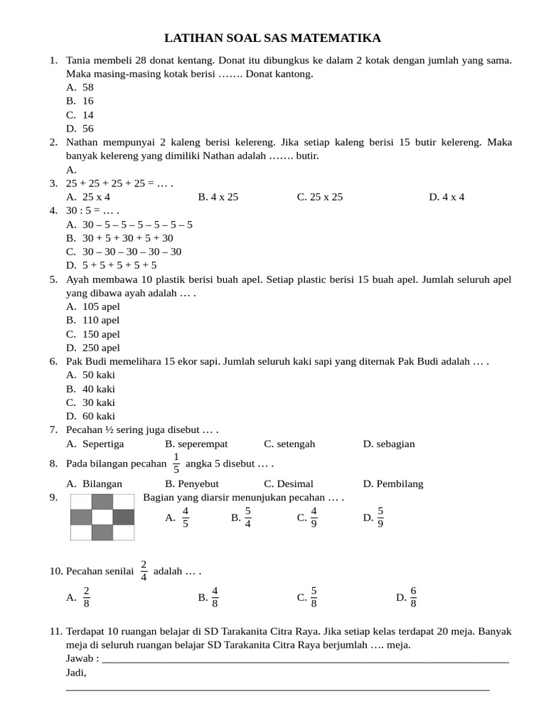 Latihan Soal Matematika Dasar untuk Anak | PDF