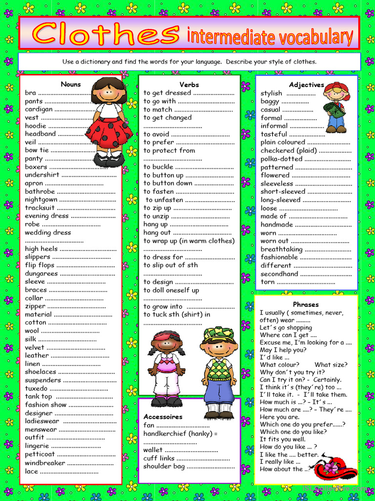 Clothes - Vocabulary For Intermediate Level | PDF | Dress | Clothing