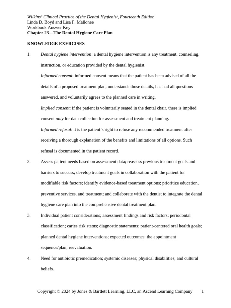 Dental Hygiene Care Plan Workbook Key | PDF | Dental Hygienist ...