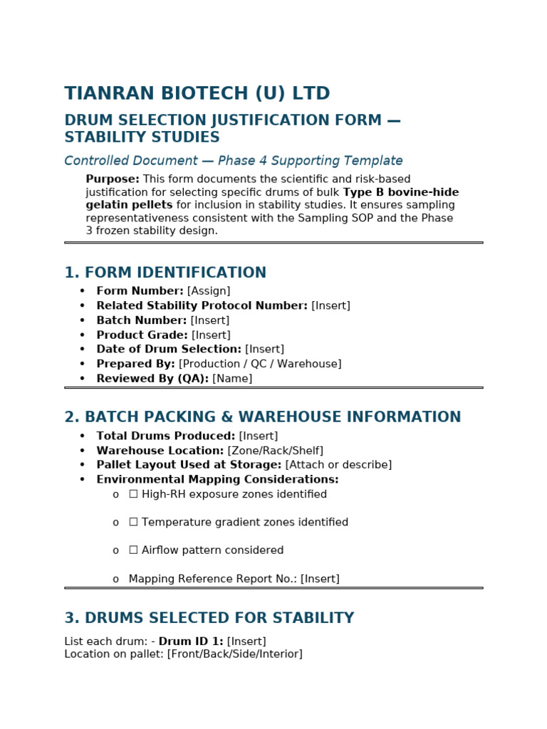 Drum Selection Justification Form | PDF | Warehouse | Risk