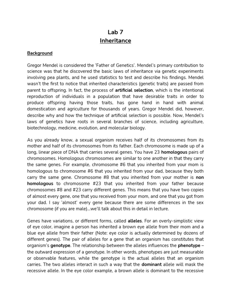 Lab 7 Manual ! | PDF | Genotype | Dominance (Genetics)