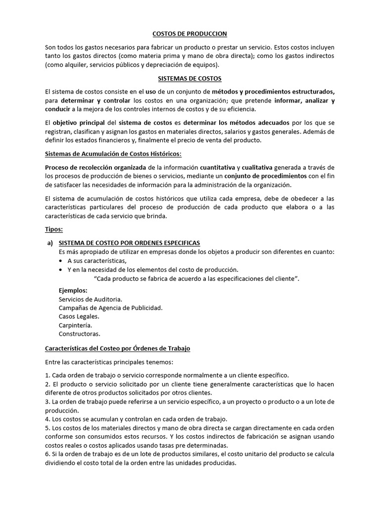 Costos de Producción y Sistemas de Costeo | PDF | Producto (Negocio ...