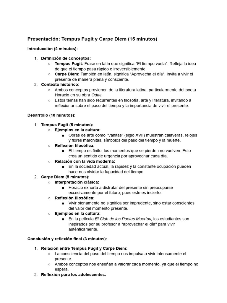 Tempus Fugit y Carpe Diem: Reflexiones sobre el Tiempo | PDF | Horacio ...