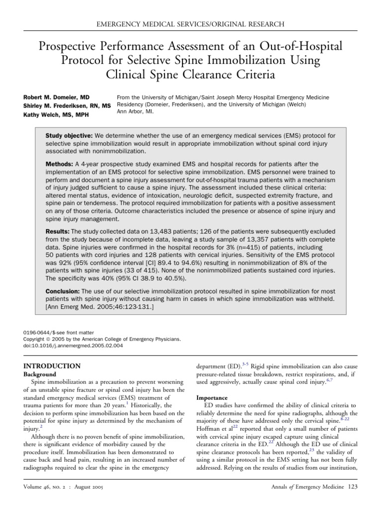 Selective Spine Immobilization Protocol Evaluation | PDF | Medical ...
