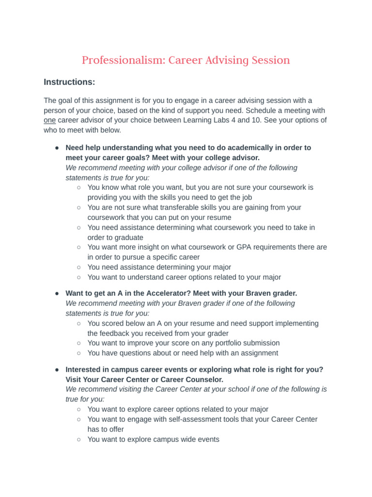 Career Advising Session Guide | PDF | Learning