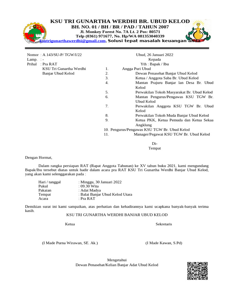 Surat Undangan Rat 2021 Pra Rat | PDF