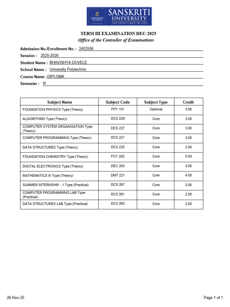 Term III Exam Schedule for Diploma 2025 | PDF