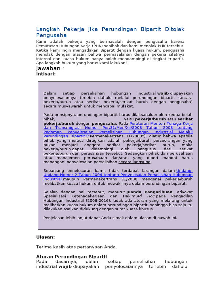 Langkah Hukum Jika Bipartit Ditolak | PDF