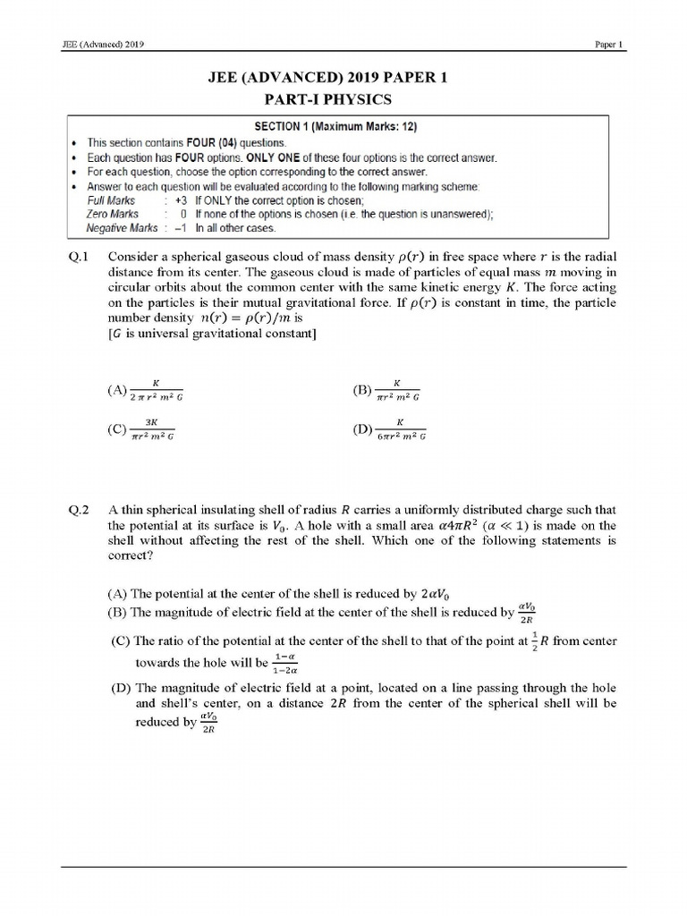 Sample JEE Advanced 2018 Paper 1 | PDF
