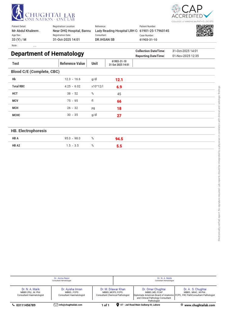 CBC Lab Report: Beta Thalassemia Trait | PDF | Pathology | Blood