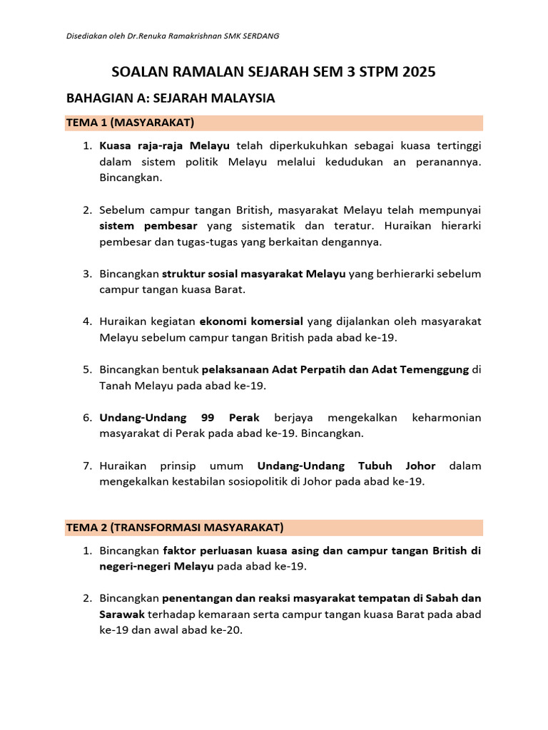 Soalan Ramalan SEM 3 2025 | PDF