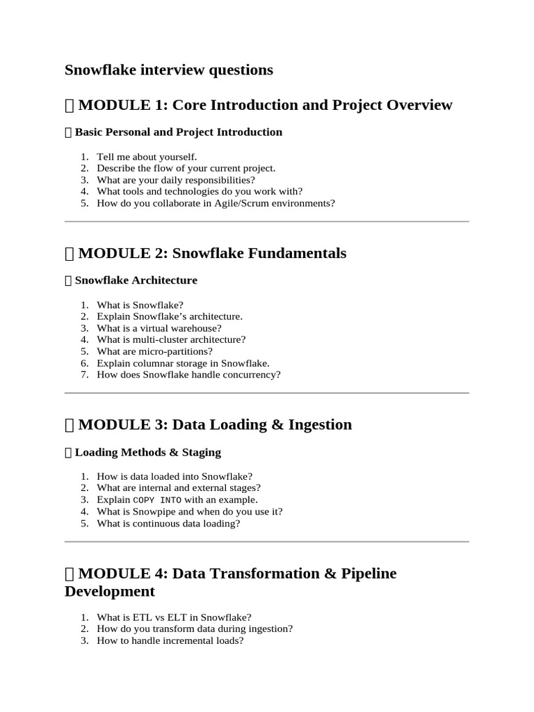 Snowflake Interview Questions Guide | PDF | Data Warehouse | Data ...