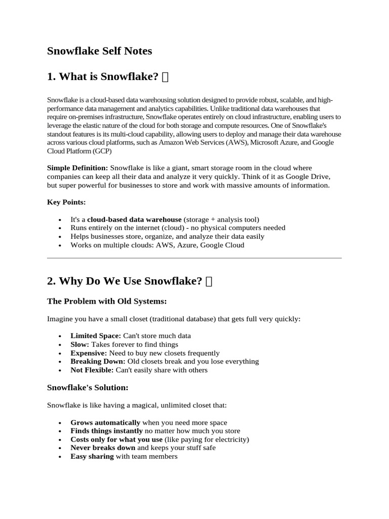 Snowflake Self notes | PDF | Cloud Computing | Data Warehouse