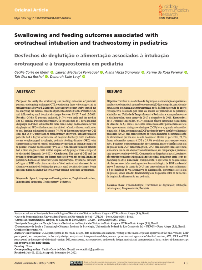 Swallowing and Feeding Outcomes Associated With or | PDF | Medicine ...
