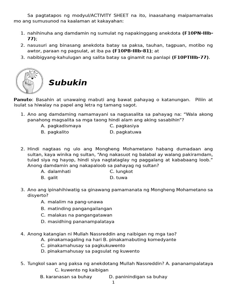 Activity Sheet Modular - November 24-28, 2025 | PDF