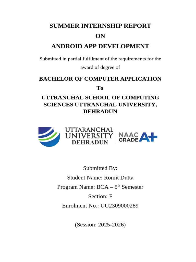 Android App Development Internship Report | PDF | Mobile App | Android ...