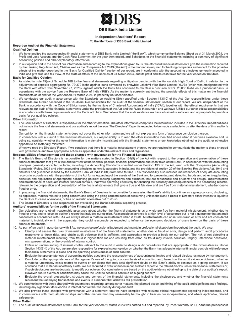 DBS_Bank_India_Annual_report_FY_2023-24 | PDF | Audit | Going Concern