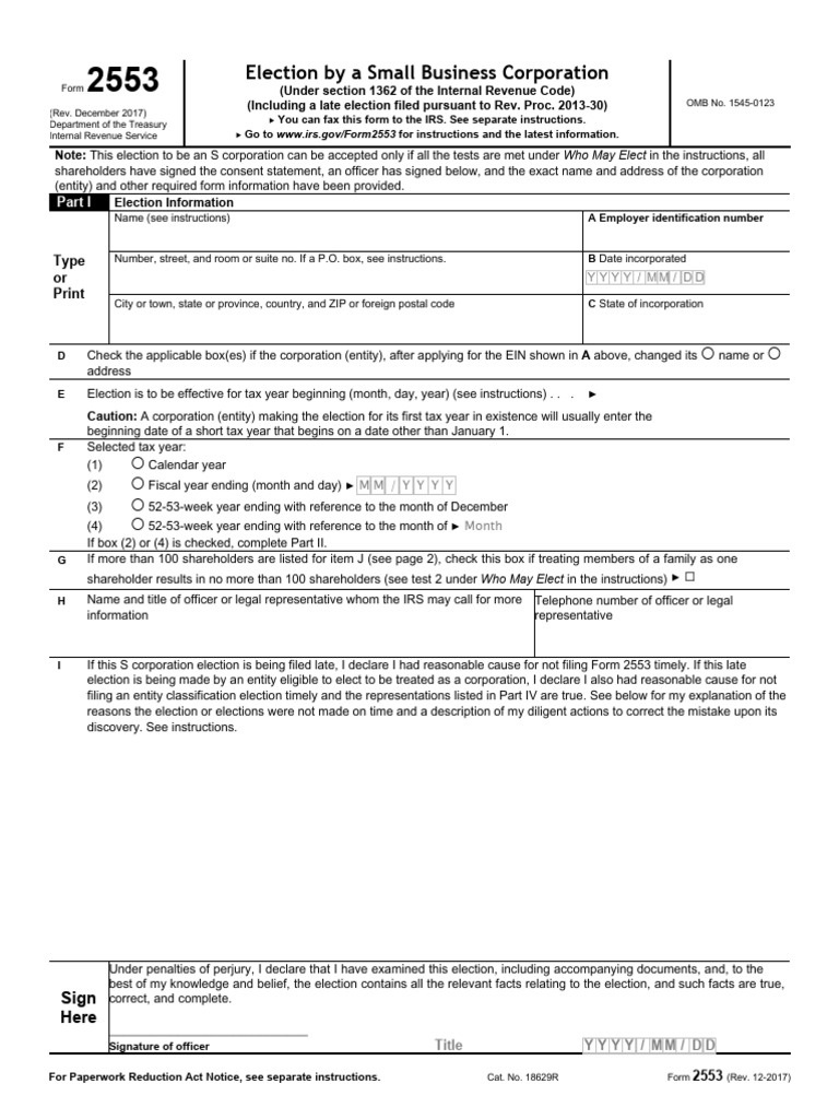 Form 2553 Fillable f4dcc44608 | PDF | S Corporation | Irs Tax Forms