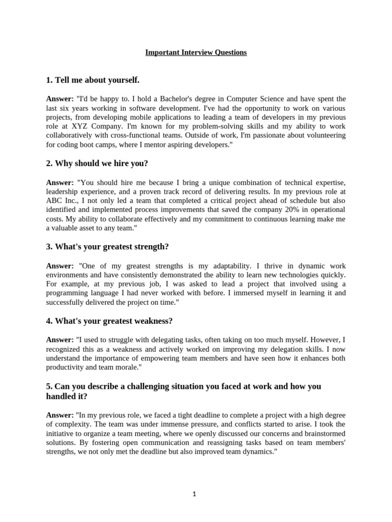 Essential Interview Questions & Answers | PDF | Project Management ...