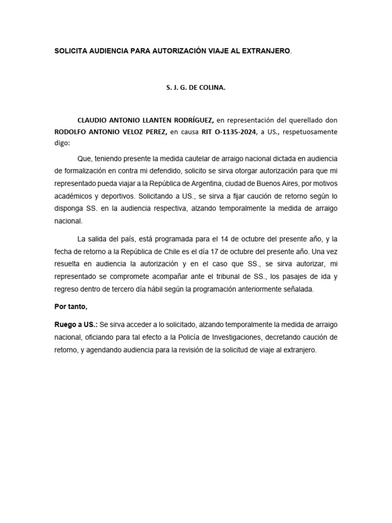 Autorización Salida Del País | PDF