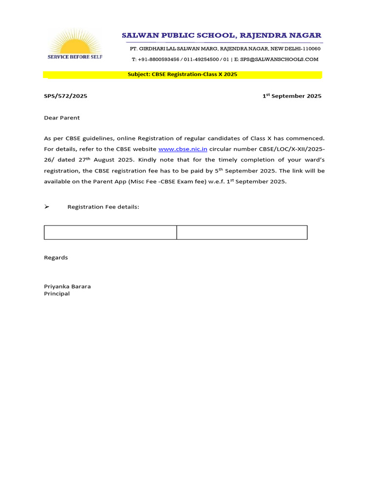 Class X CBSE Registration 2025 Details | PDF