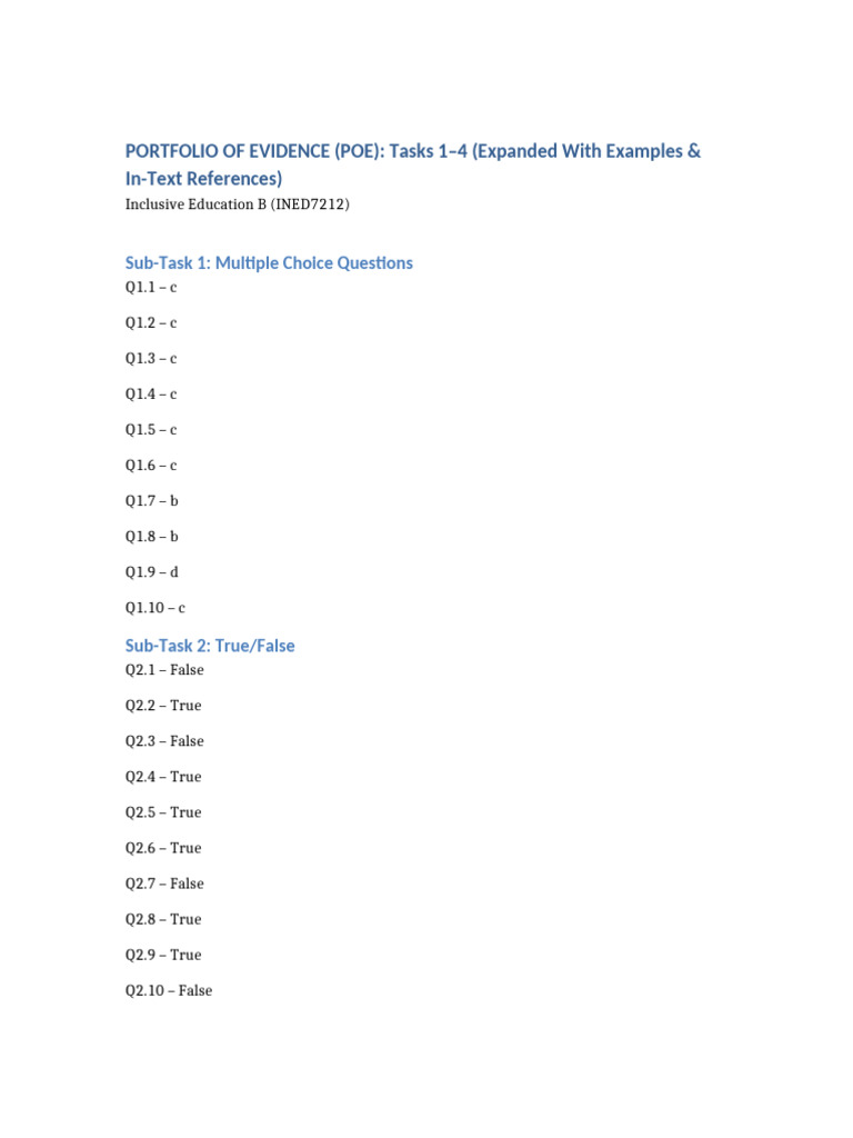 Poe Tasks 1 To 4 Tables Examples References | PDF | Teachers | Learning