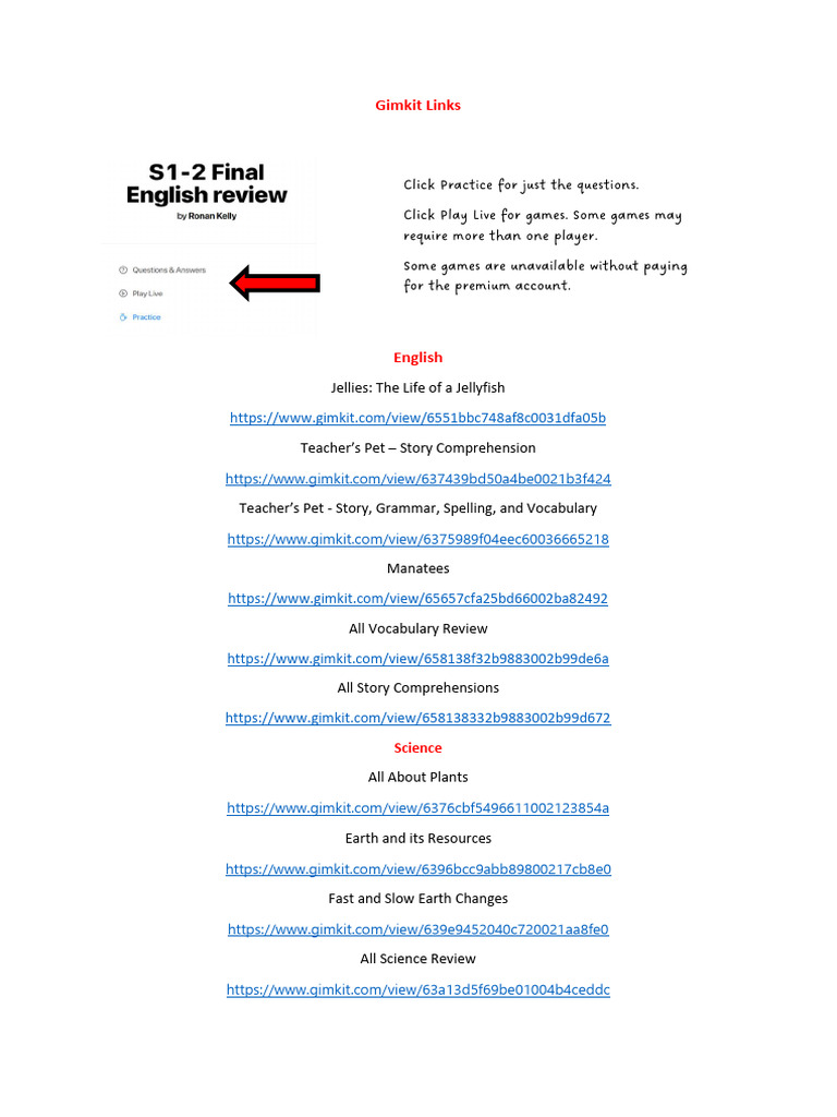 Gimkit Links 2023 | PDF