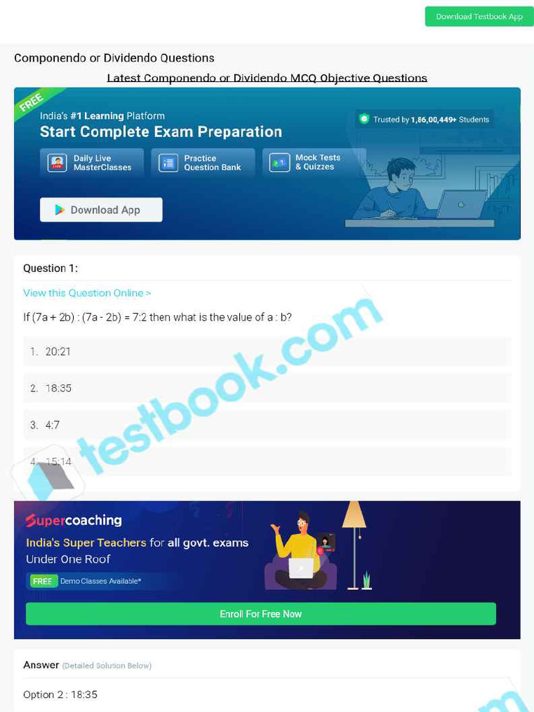 Mcq on Componendo or Dividendo 5eea6a1039140f30f369e804 | PDF