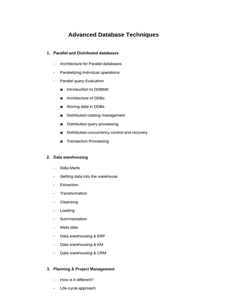 Advanced Database Techniques Overview | PDF | Data Warehouse | Databases